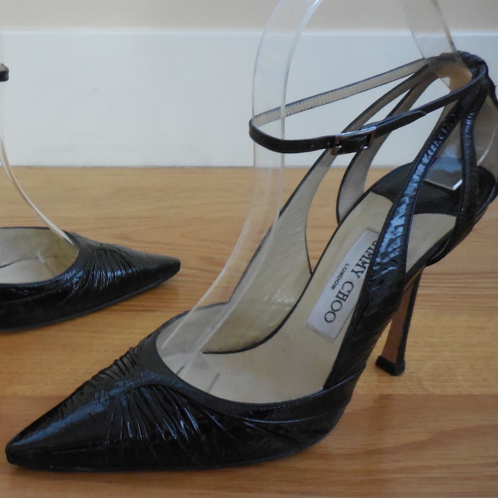 $795 JIMMY CHOO Black Pointed-Toe Pumps~Size 7/7.5